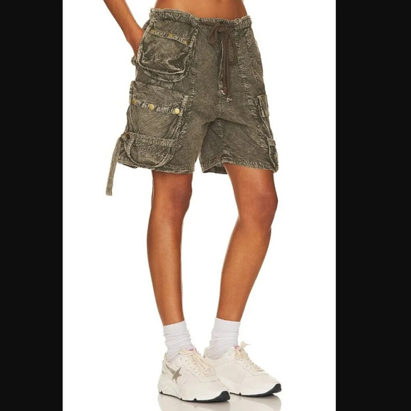 Free People Moon Bay Parachute Shorts in Army - Picture 2 of 8